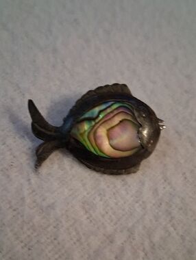 Vintage sterling silver with abalone inlay fish pin